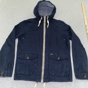 Pull&Bear Hooded Utility Jacket Men's Medium Navy Blue Cotton Full Zip‎ Casual